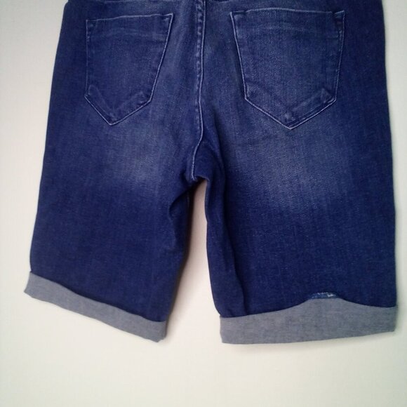 Mossimo Bermuda Shorts Women 00 Mid-Rise Power Stretch Roll Hem Denim Blue - Picture 15 of 15